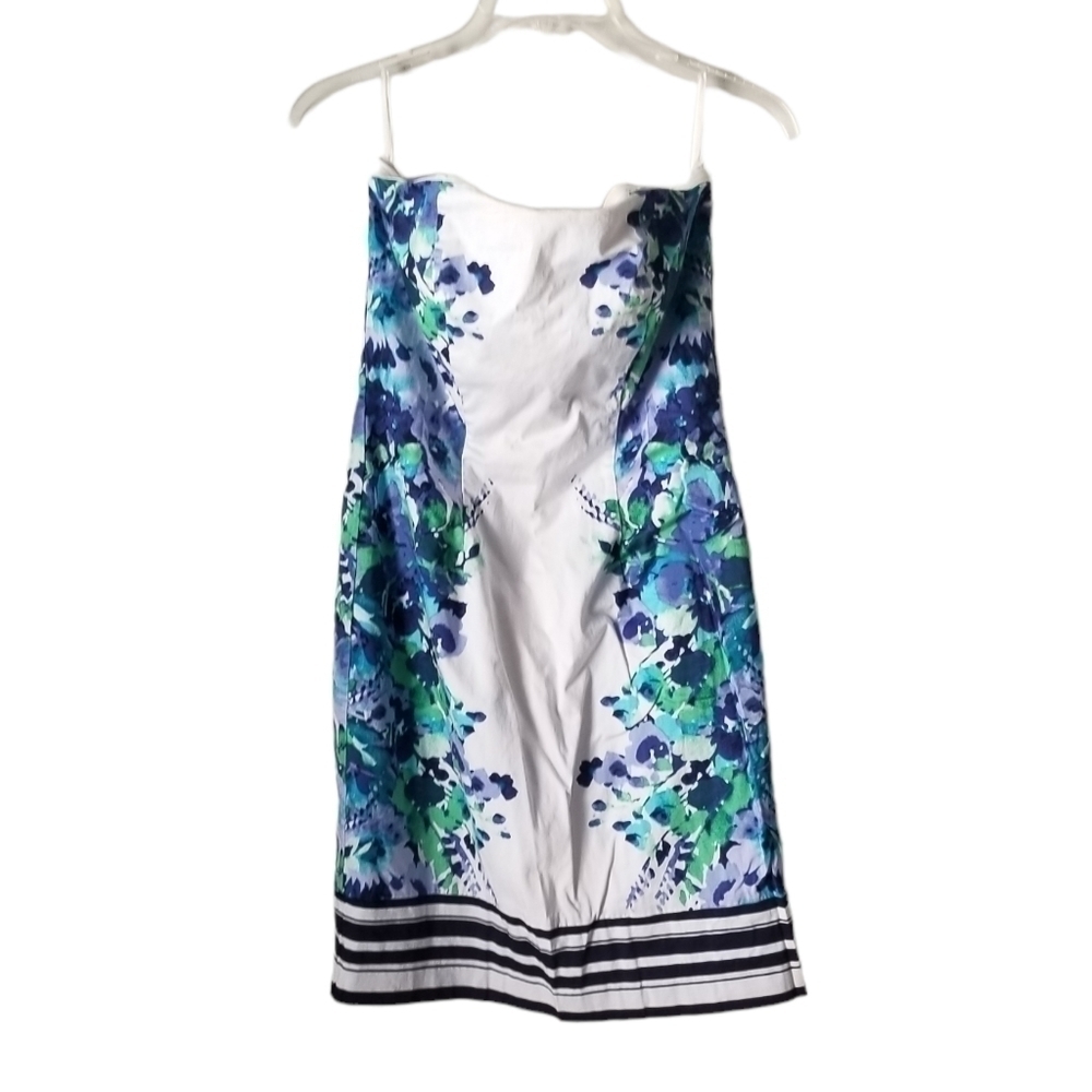New York and Company Stretch Preppy Floral Strapless Dress Blue & White, Size 8